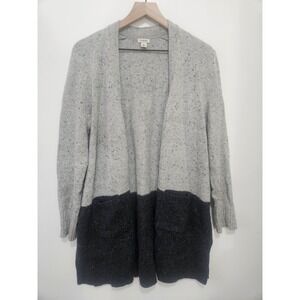 LL Bean Womens Colorblock‎ Open Front Cardigan Grey Wool Blend Sweater 503428 L